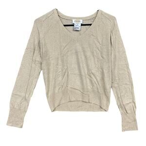 Vintage Talbots Womens Sweater Metallic Gold Shimmer V Neck Stretch Small